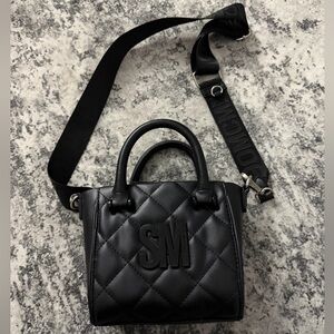 Steve Madden Black Quilted Mini Tote with Logo Strap